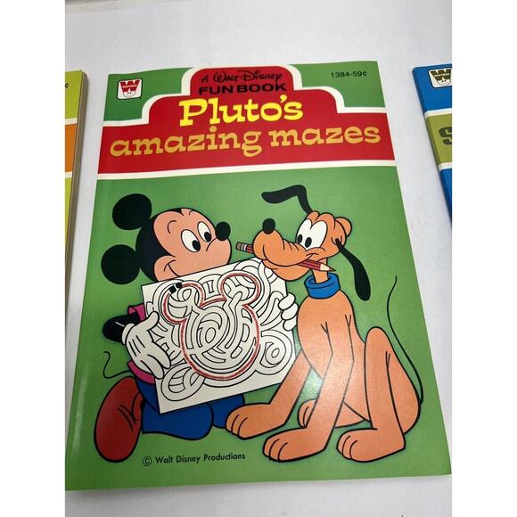 Vintage Whitman Walt Disney Fun Book: Set of 3 Mickey Mouse x2 , Pluto, NEW 1977 - Picture 3 of 12
